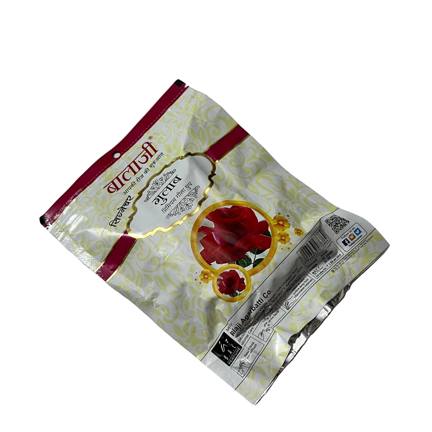 Balaji GULAB Premium Wet Dhoop Pouch (20 sticks)