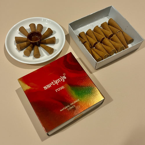 Aartipuja ROSE Natural Incense Cones(25 unit)