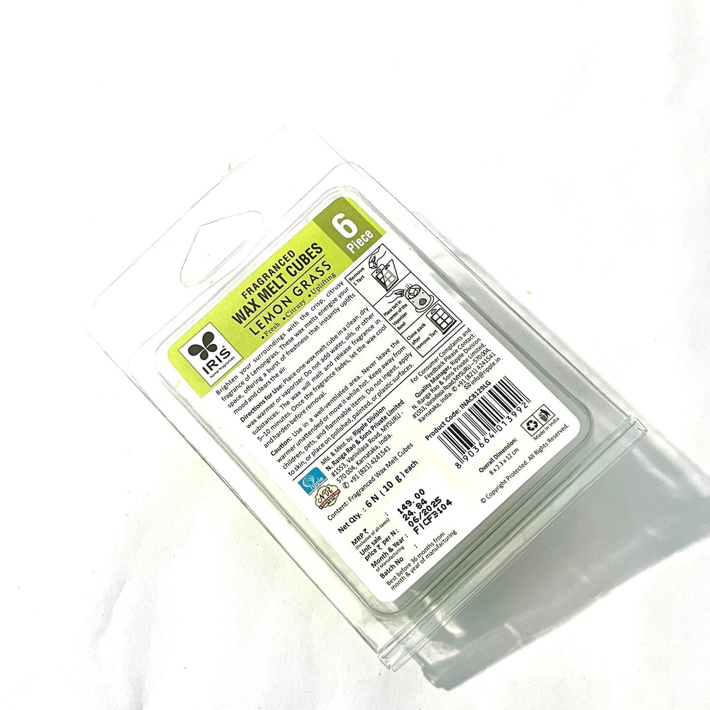 IRIS LEMON GRASS wax melt cubes ( 6 cubes)