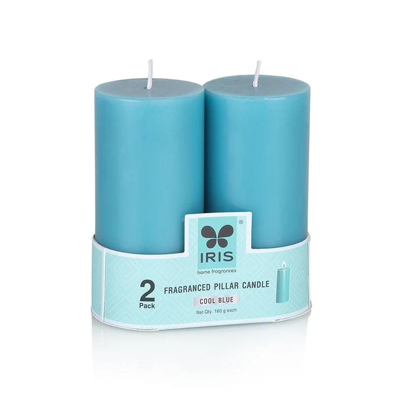 IRIS set of 2 fragrance Pillar candle COOL BLUE