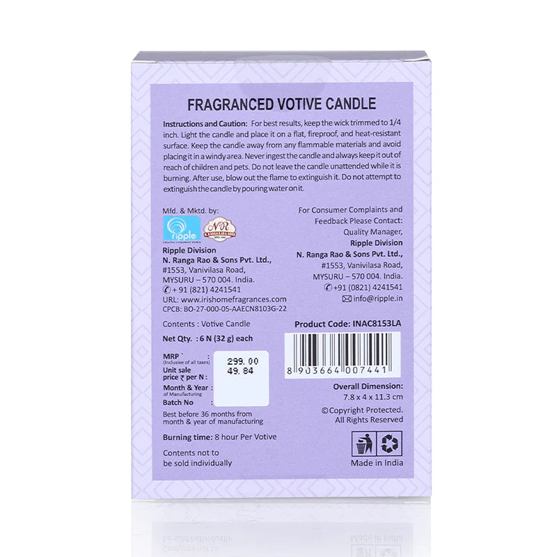 IRIS LAVENDER Votive Candles (Pack of 6)