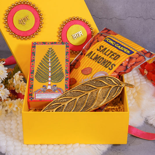 Gift Dial Yellow Hamper box with Dhoop sticks