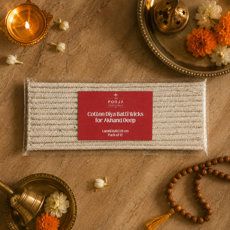 The Pooja Essentials Cotton Diya Batti Wicks for Akhand Deep| 15 cm( pack of 12)