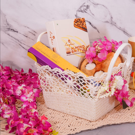 Gift Dial Basket Hamper - Candles, almond chocolates and incense sticks