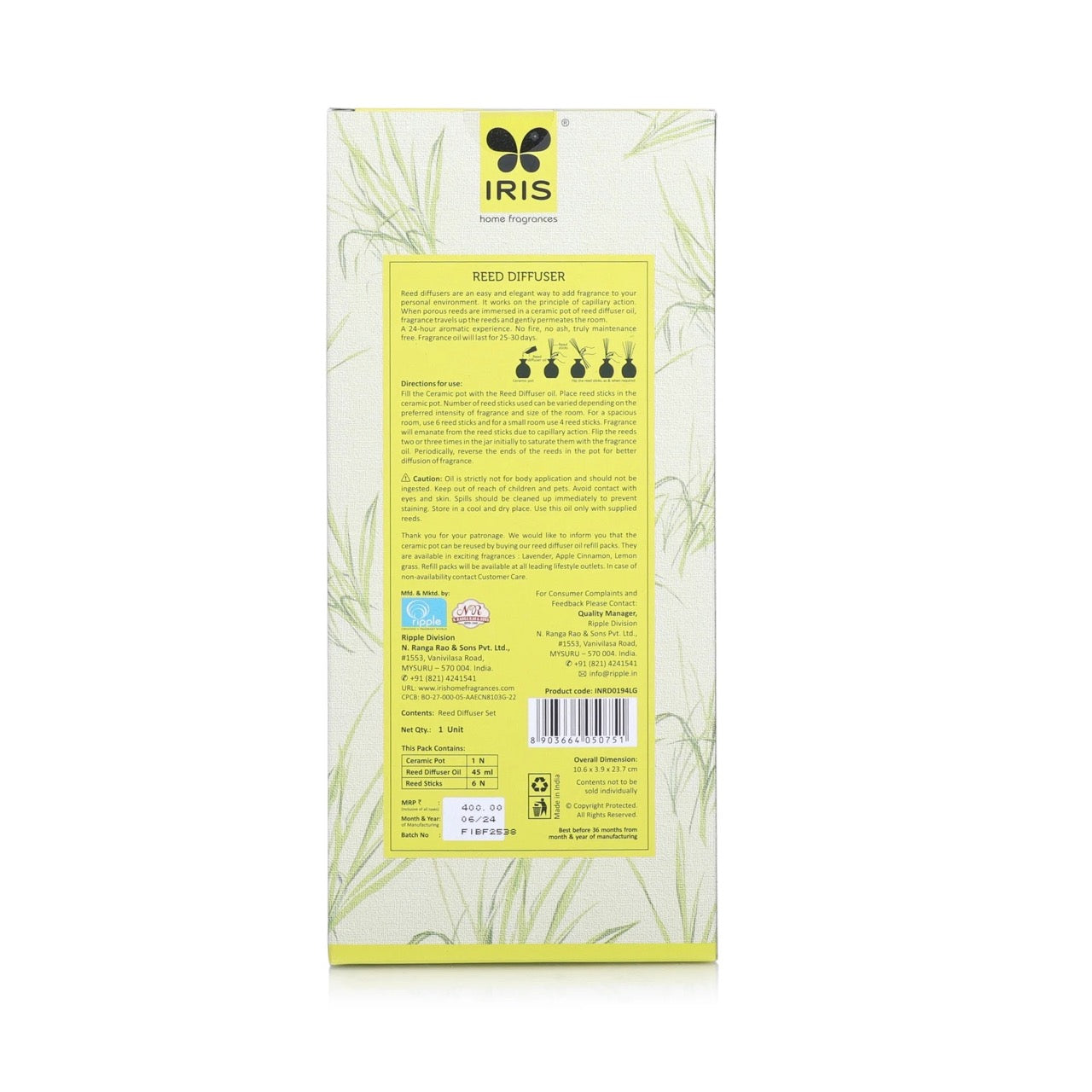 IRIS Amogha LEMONGRASS Reed Diffuser(60 ML)