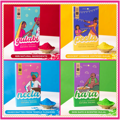 PHOOL Pack of 4 Natural Gulaal(pink, yellow, blue, green)