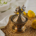 DhuniVeda Brass Burner with Cock on Lid Resin & Cone Burner Dhuni for Pooja & Decor