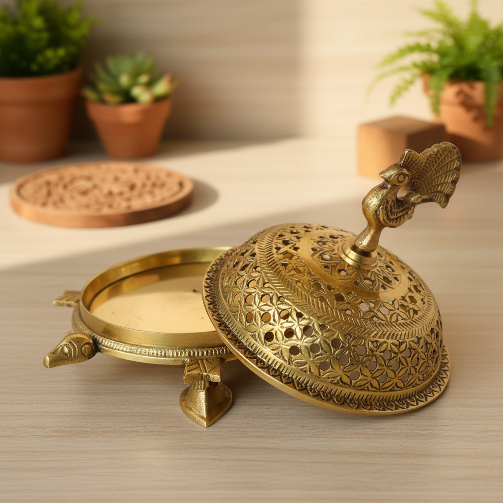 DhuniVeda Brass Peacock Head Incense Burner