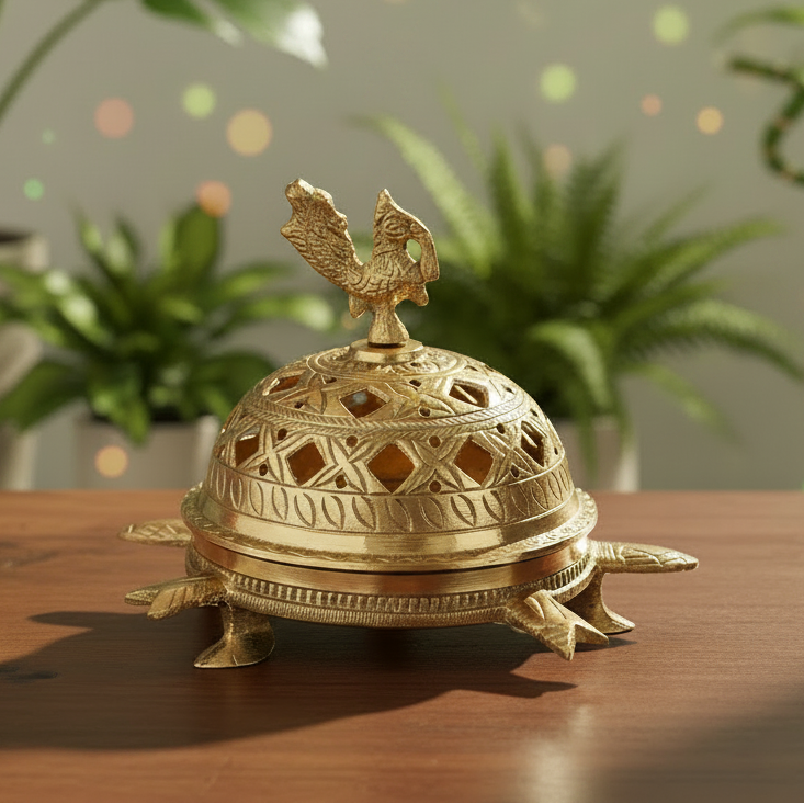 DhuniVeda Brass Turtle Incense Holder/Loban Dani/ Dhuni