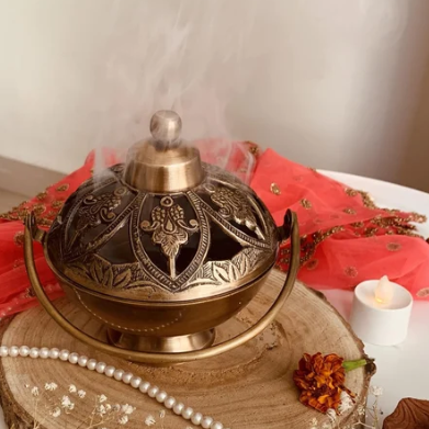DhuniVeda  Brass Basket  Incense Burner Dhuni
