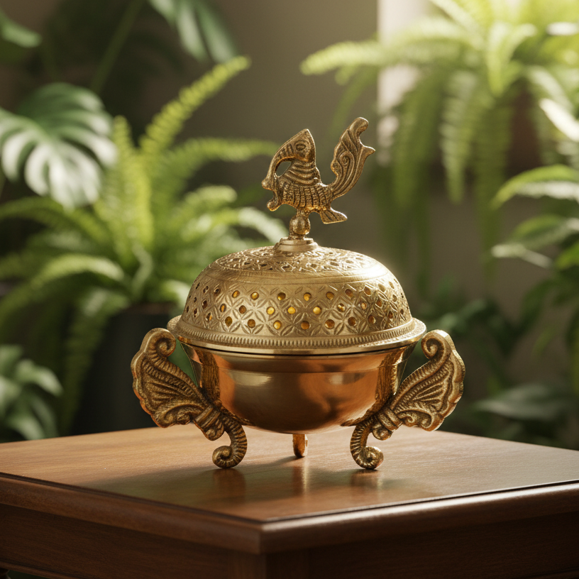 DhuniVeda Brass Peacock Head Incense Burner