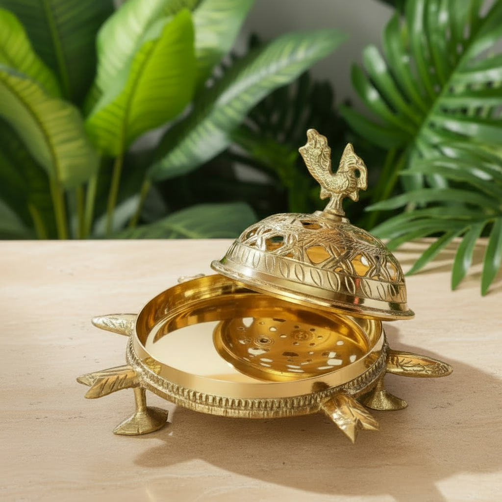 DhuniVeda Brass Turtle Incense Holder/Loban Dani/ Dhuni