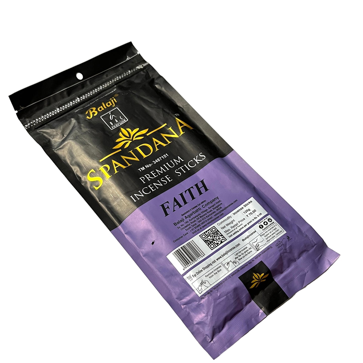Balaji SPANDANA FAITH Incense Sticks Zipper (120 gms)