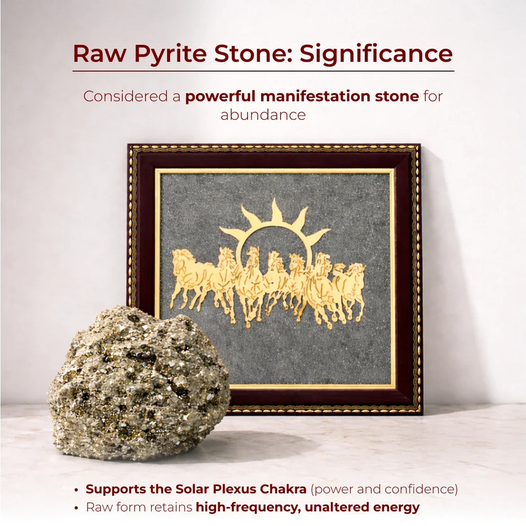Astro Living 7 Horses Raw Pyrite Frame for Vastu & Prosperity