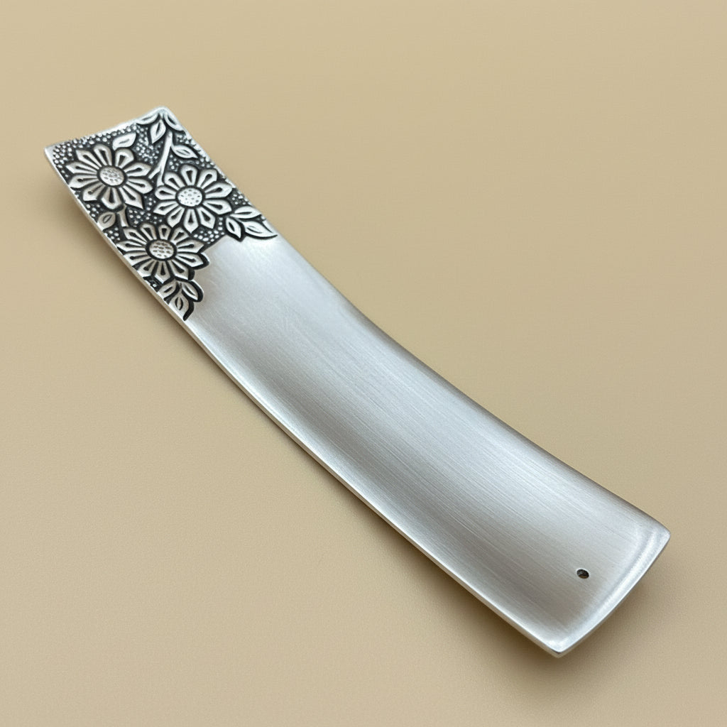 Incense holder - steel rectangle with flowers