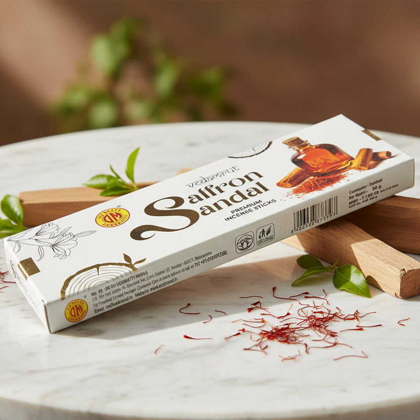 Om Brand Vedamrut SAFFRON SANDAL Premium Incense Sticks (50 gms)