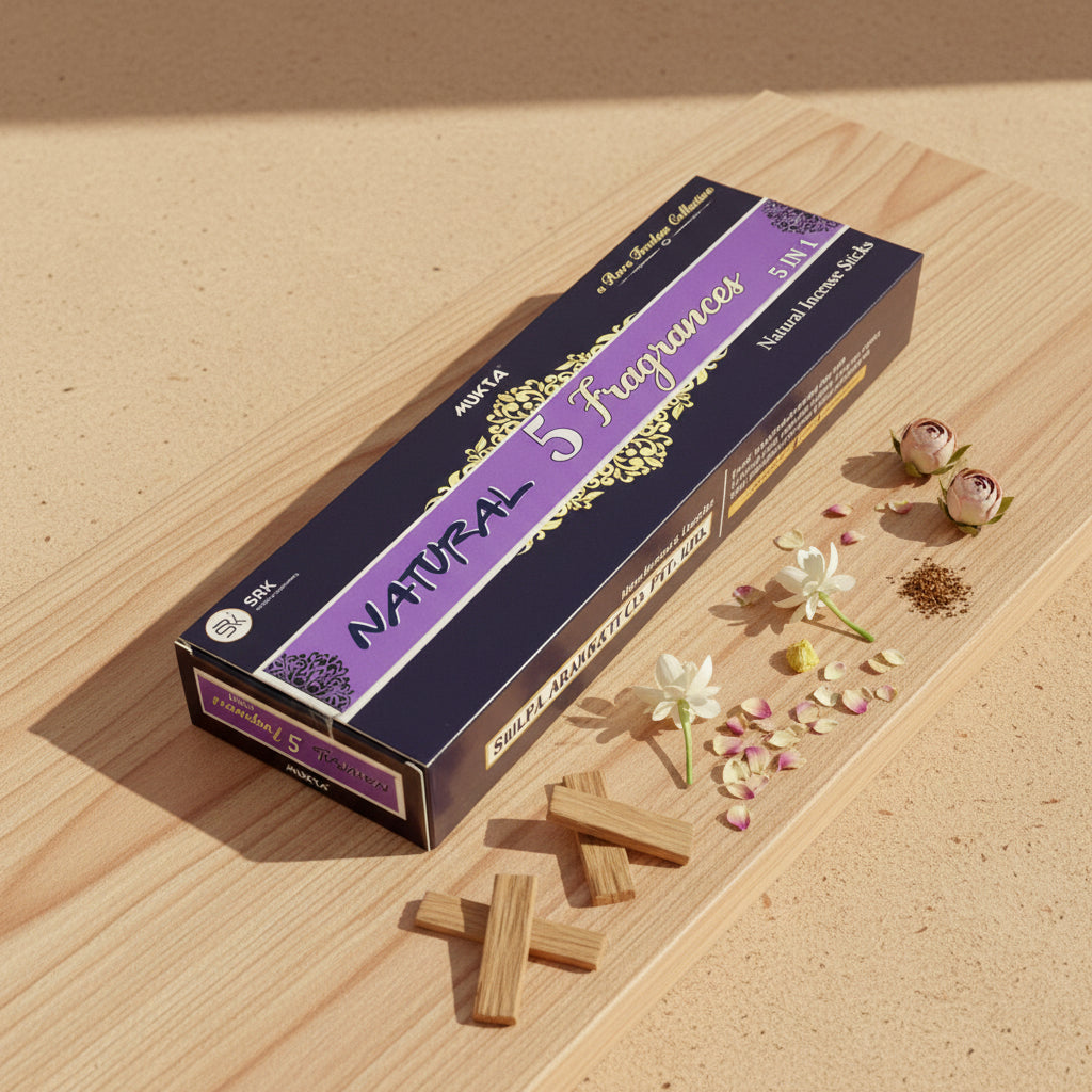 Mukta NATURAL 5 Fragrance Natural Incense Sticks 5 IN 1 (200Gms)