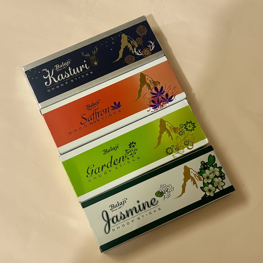 Balaji DHOOP Sticks Combo of 4 (Kasturi, saffron, Garden,Jasmine)