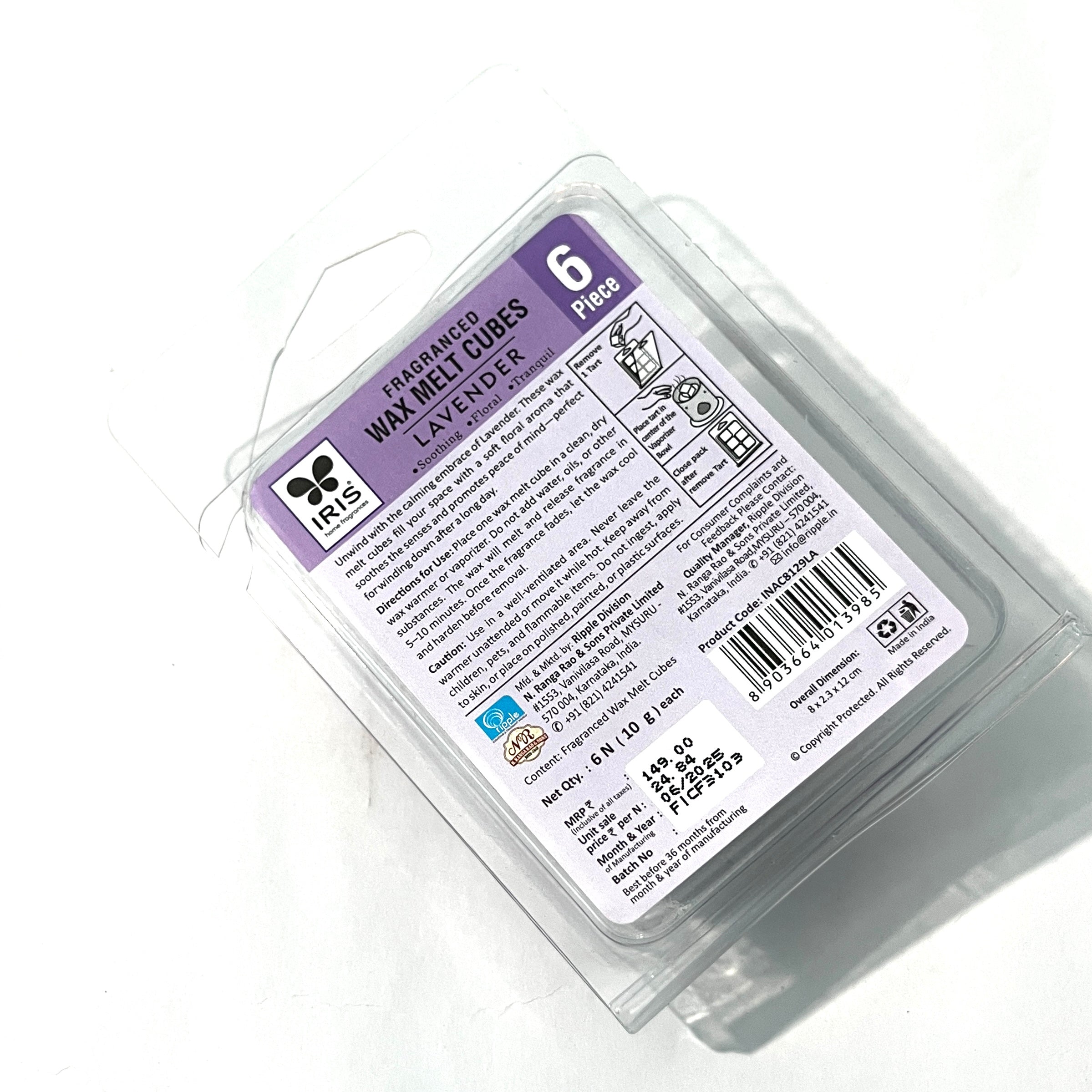 IRIS LAVENDER wax melt cubes  ( 6 cubes)