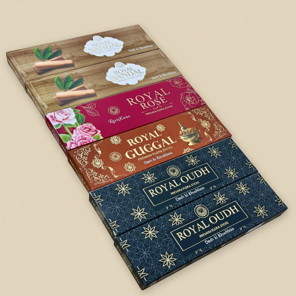 Combo of 6 Ravikara incense sticks Rose, Gugaal, sandal(2pc), Oudh(2pc)