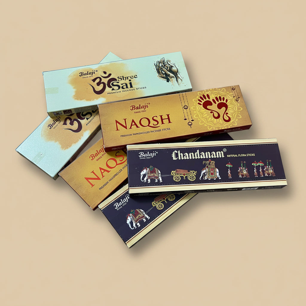 Combo of balaji Naqsh, Chandanam, Om sai Incense Sticks(6 Box)