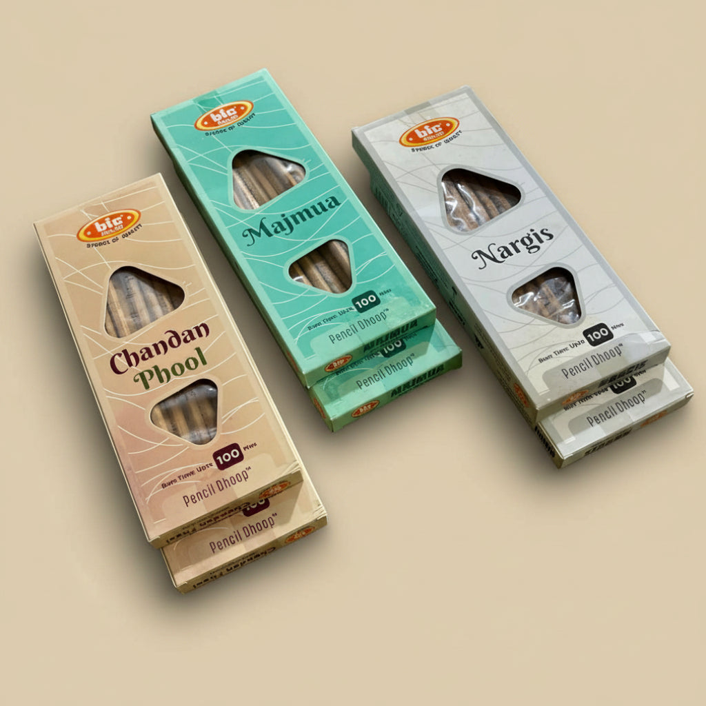 Combo of 6 Bic Nargis,Chandan,Majmua Pencil Dhoop Sticks(6*12)