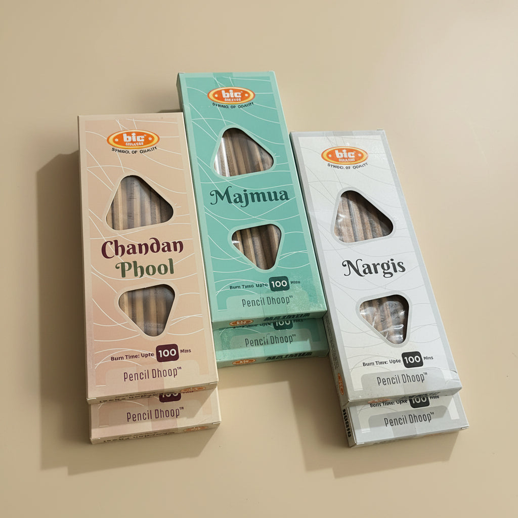 Combo of 6 Bic Nargis,Chandan,Majmua Pencil Dhoop Sticks(6*12)