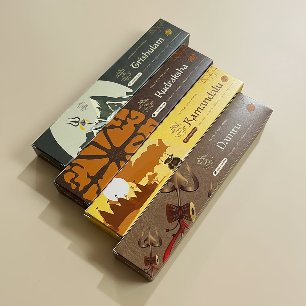Combo of 4 Aum Trishulam, Rudraksha, Kamandalu, Damru Incense Sticks(4*12 Sticks)