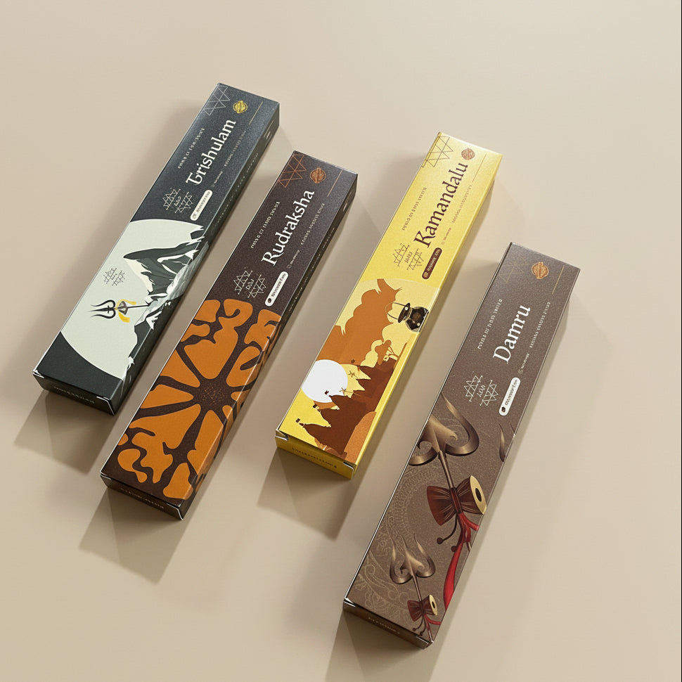 Combo of 4 Aum Trishulam, Rudraksha, Kamandalu, Damru Incense Sticks(4*12 Sticks)