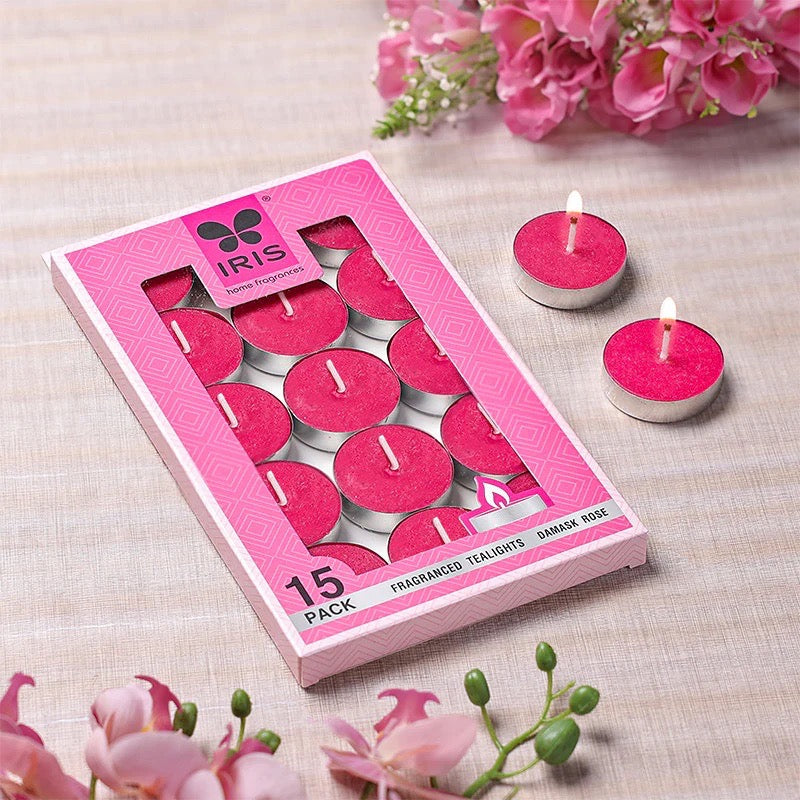 IRIS TeaLight DEMASK ROSE Candles Pack of 15