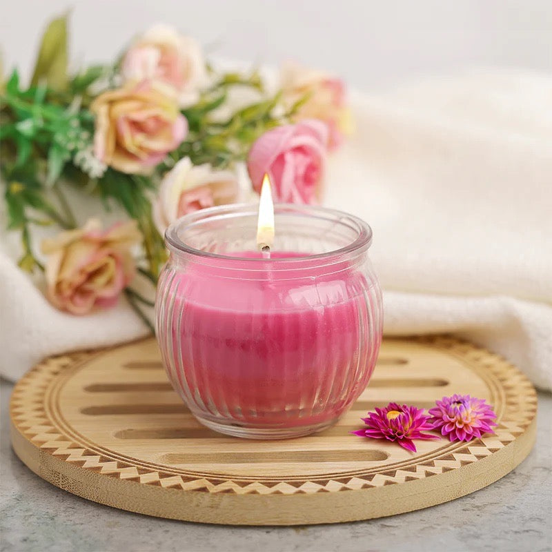 Iris RIBBED JAR CANDLE - DAMASK ROSE