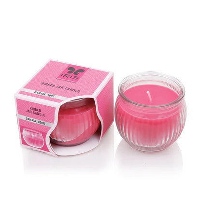 Iris RIBBED JAR CANDLE - DAMASK ROSE