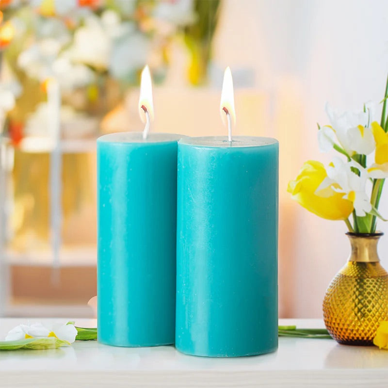 IRIS set of 2 fragrance Pillar candle COOL BLUE