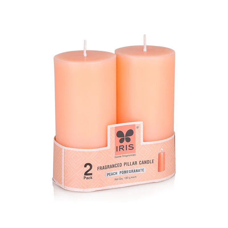 IRIS set of 2 fragranced Pillar candle PEACH POMEGRANATE