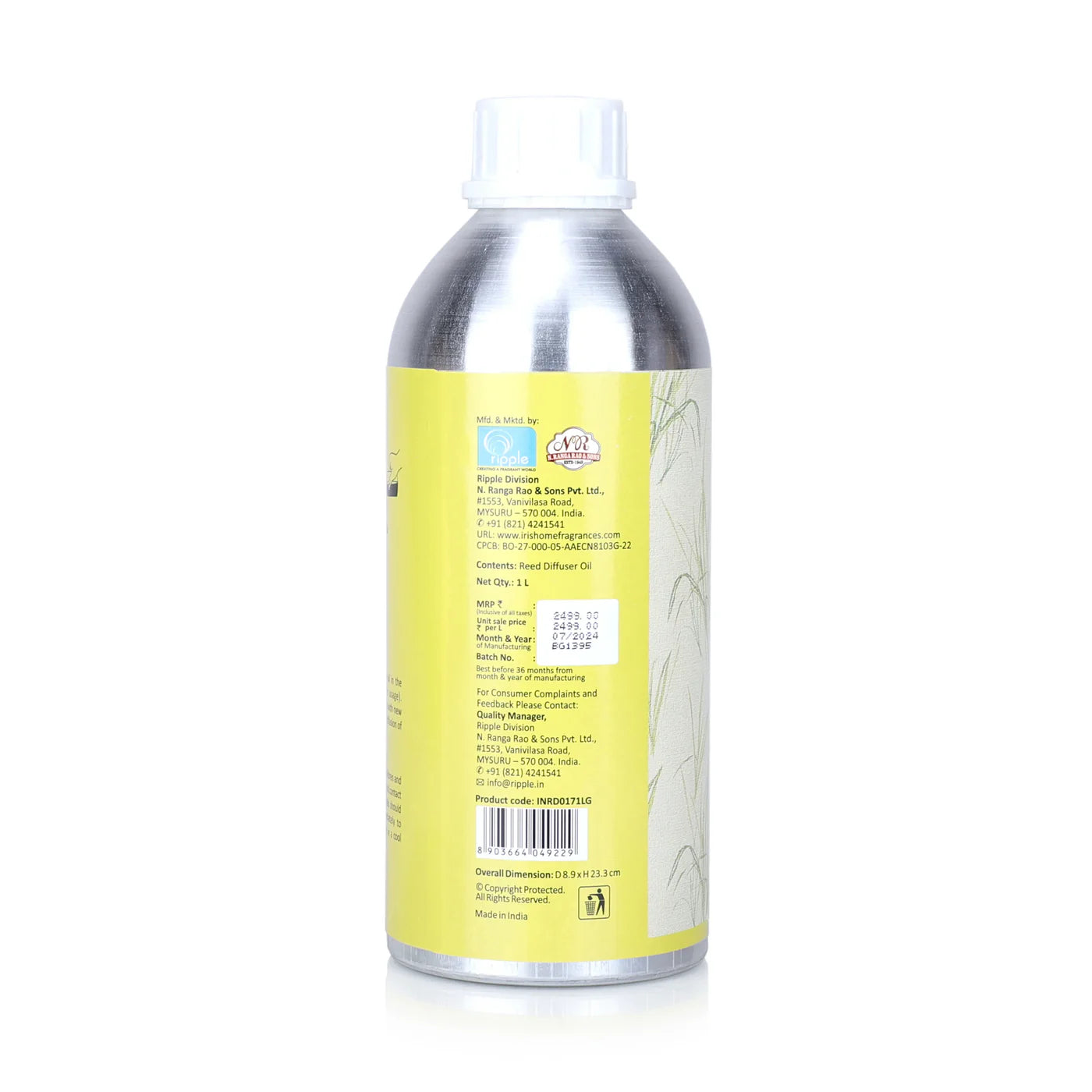 IRIS LEMONGRASS REED Diffuser Oil Refill Can (1 ltr)