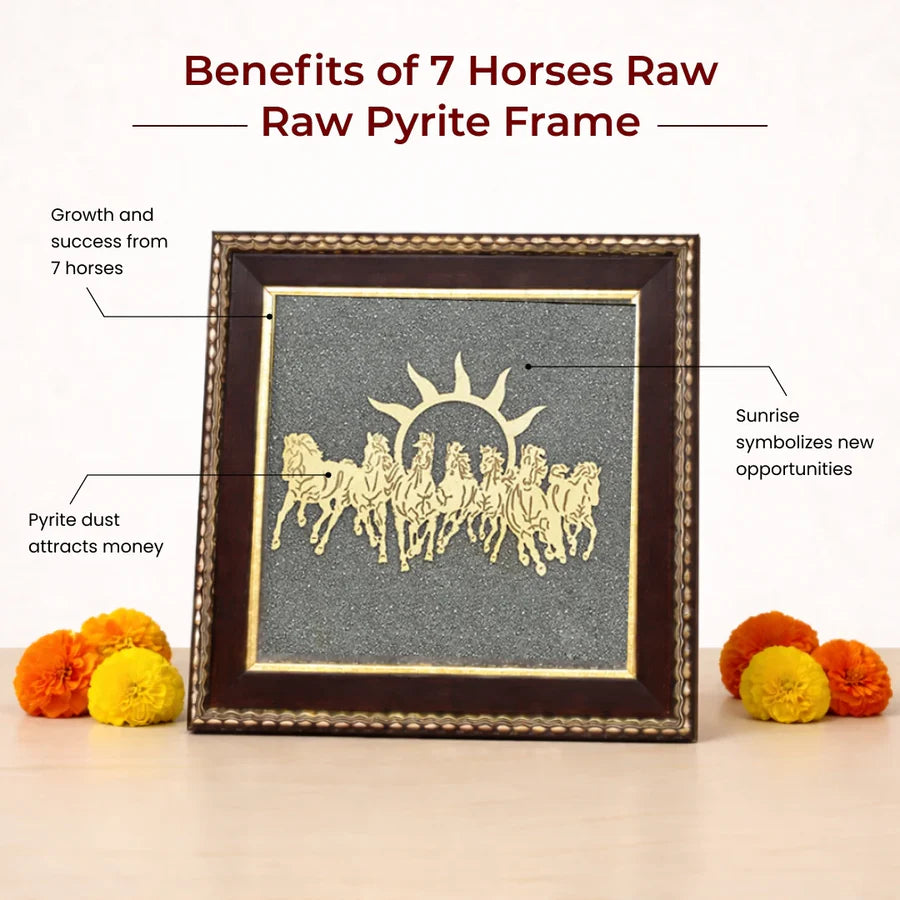 Astro Living 7 Horses Raw Pyrite Frame for Vastu & Prosperity