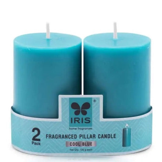 Iris Pack of 2 Fragranced Pillar Candle- Cool Blue