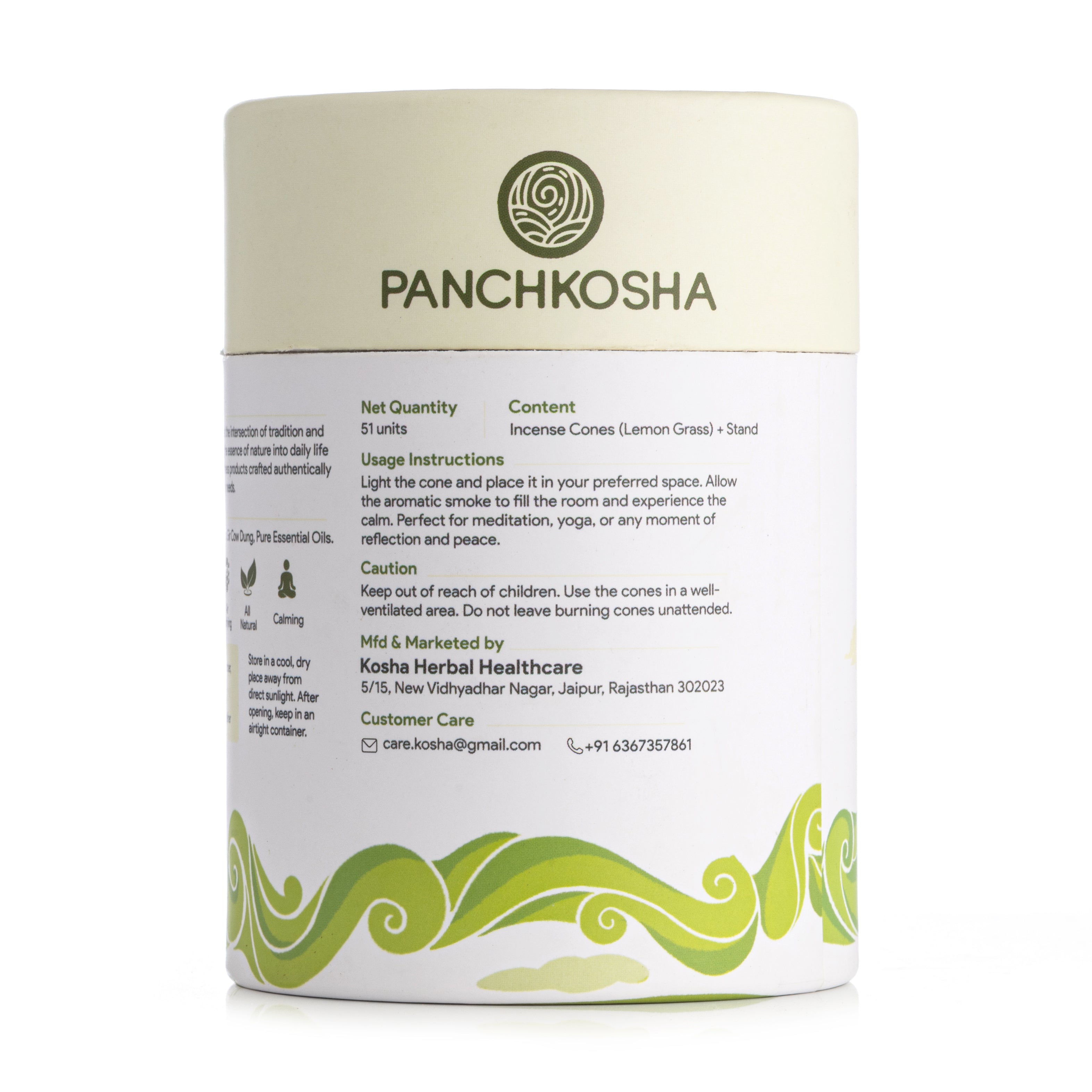 Panchkosha LEMON GRASS Incense Cones (51 units)