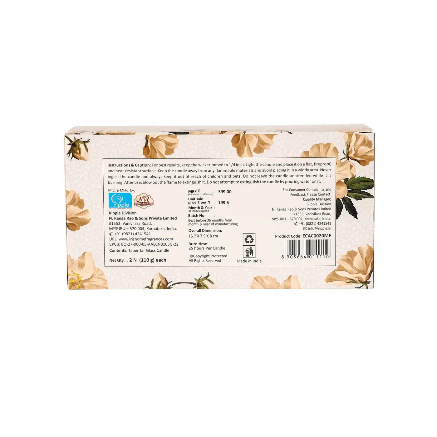 IRIS MUSK ELIXIR Taper Candles(1 pc- 110 gms)