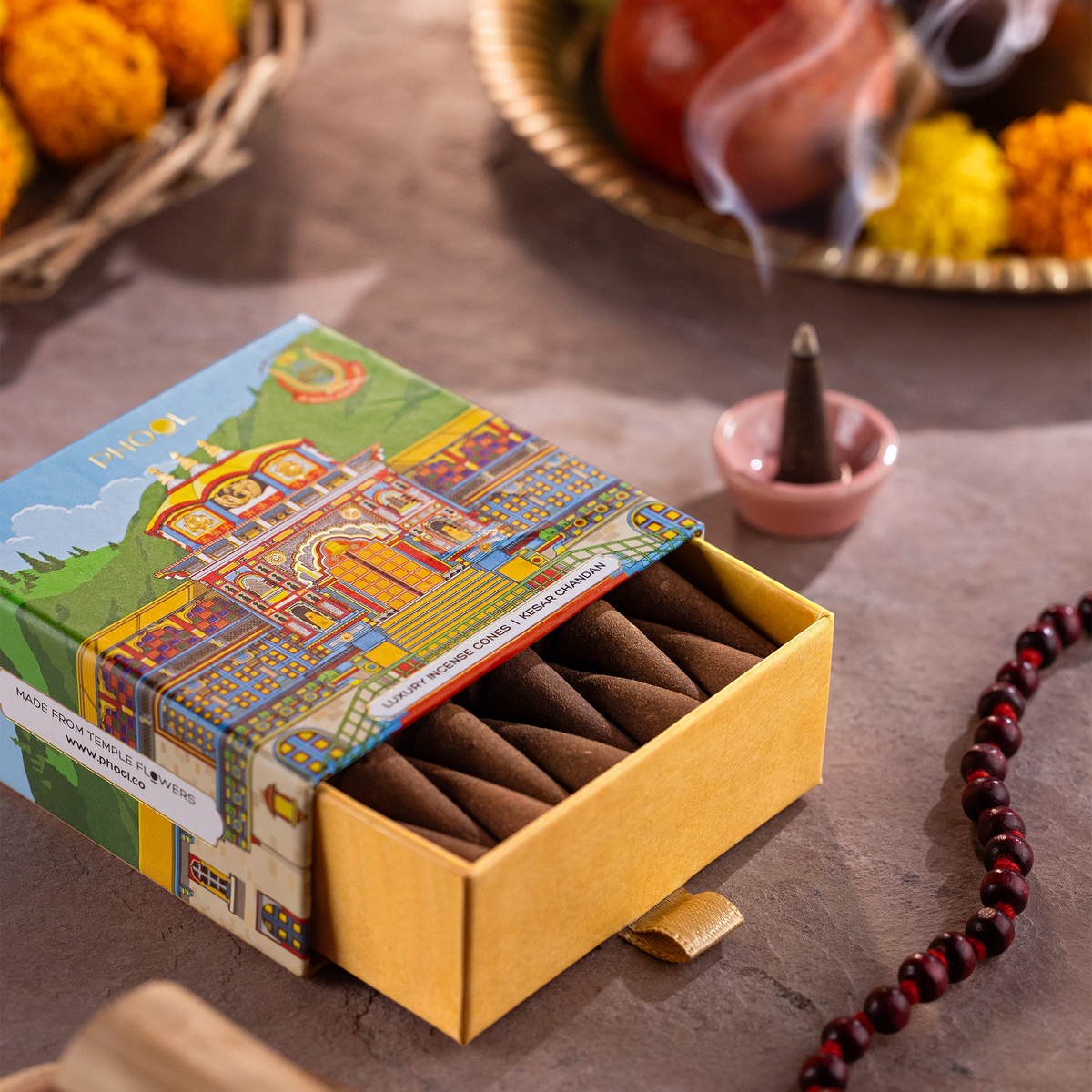 Phool BADRINATH KESAR CHANDAN Luxury Incense Cones (40 cones)