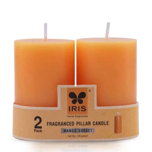 Iris Pack of 2 Fragranced Pillar Candle- Mango Sorbet