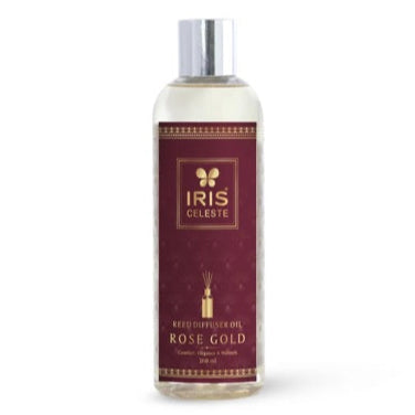 Bottle of Iris Cileste Rose Gold cologne on a white background