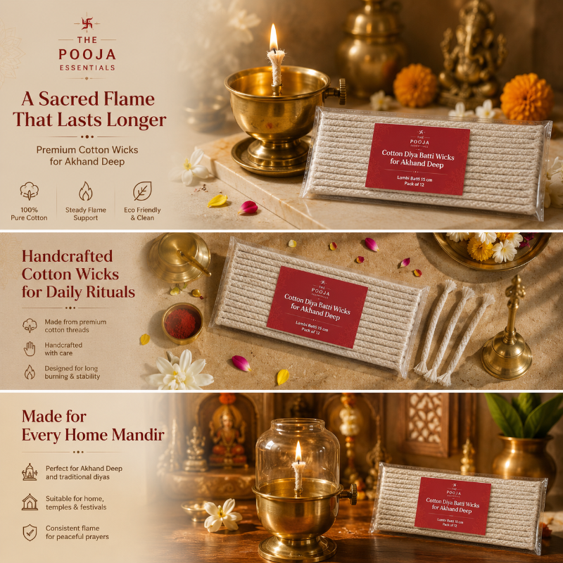 The Pooja Essentials Cotton Diya Batti Wicks for Akhand Deep| 15 cm( pack of 12)