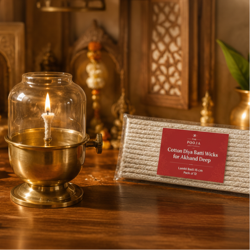 The Pooja Essentials Cotton Diya Batti Wicks for Akhand Deep| 15 cm( pack of 12)