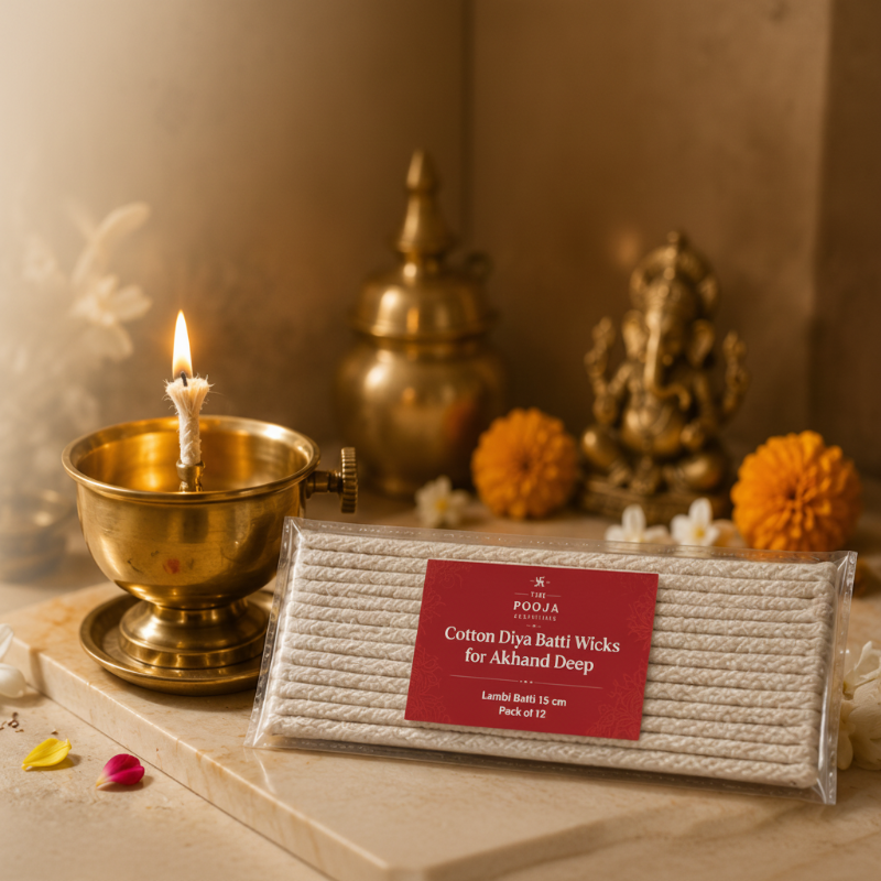 The Pooja Essentials Cotton Diya Batti Wicks for Akhand Deep| 15 cm( pack of 12)