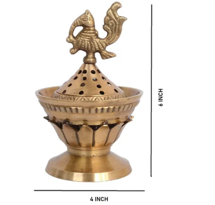 DhuniVeda Brass Burner with Cock on Lid Resin & Cone Burner Dhuni for Pooja & Decor