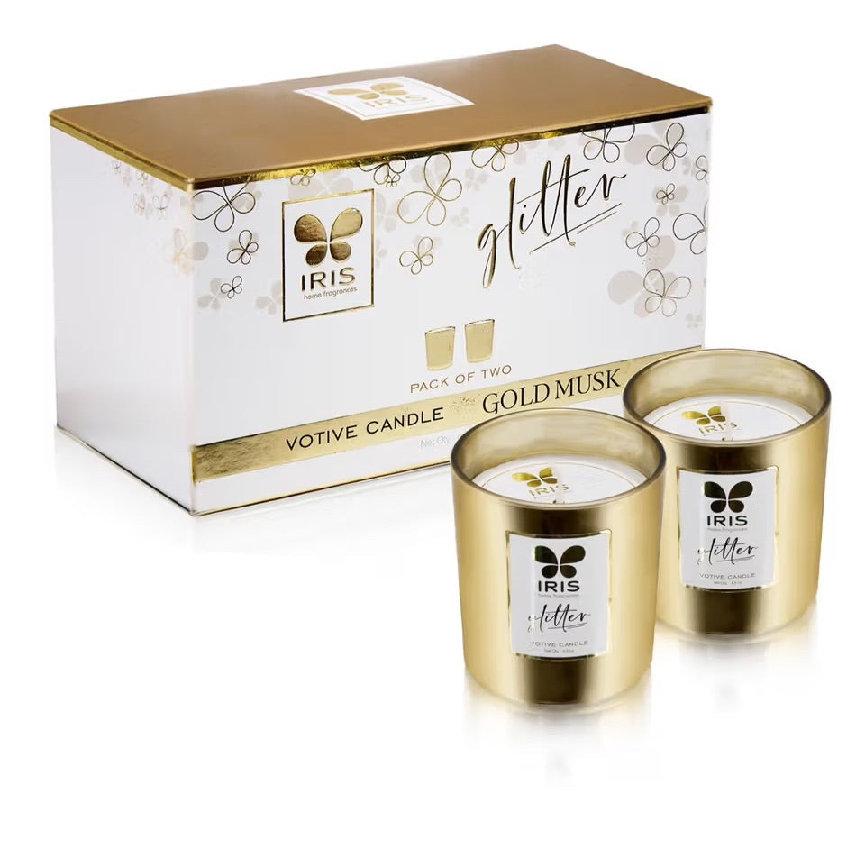 IRIS Glitter Votive Candle Gold Musk Pack of 2(128gx2)