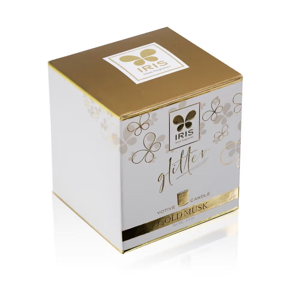 IRIS Glitter Votive Candle Gold Musk