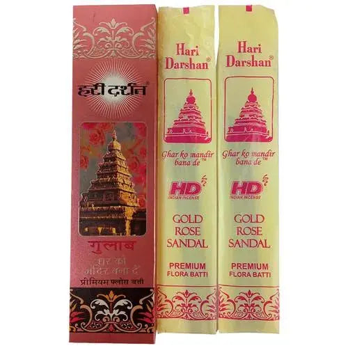 Hari Darshan TEMPLE ROSE Premium Flora Batti Incense Sticks (12 sticks)