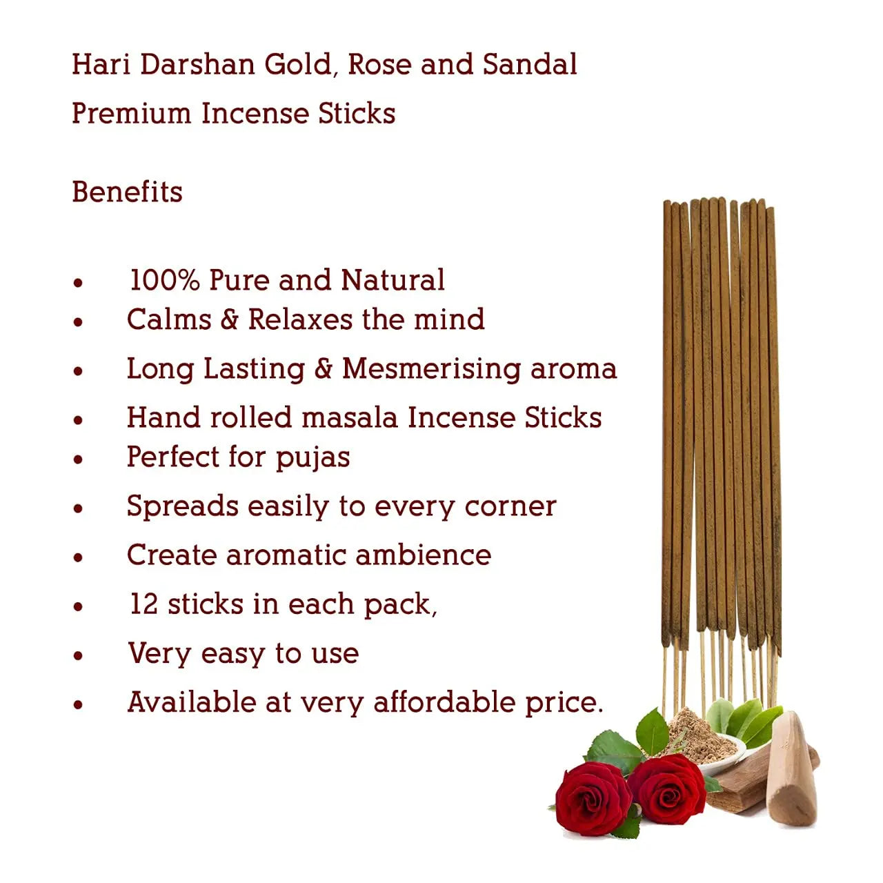 Hari Darshan TEMPLE GOLD Premium Flora Batti Incense Sticks (12 sticks)